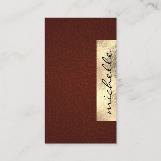 Carte De Visite Texture en cuir riche | Géométrique Gold Foil (Devant)
