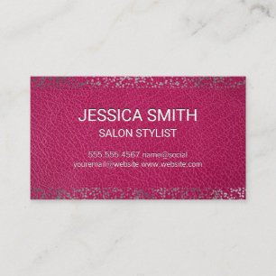 Carte De Visite Texture en cuir rose   Motif à lunettes d'argent