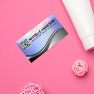 Carte De Visite Texture Pastel Foil   Métallique   Code QR