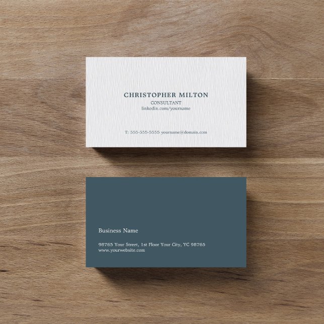 Carte De Visite Texture simple et élégante Blanc bleu Consultant (Créateur téléchargé)