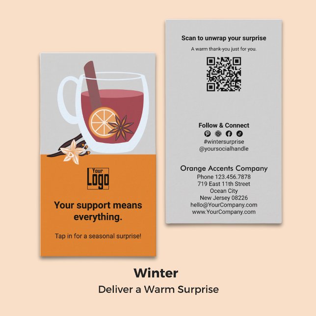 Carte De Visite Thème de vin multicouche - Surprise QR Merci d'hiv (Mulled Wine Theme - Surprise QR Winter Thank You Business Card)