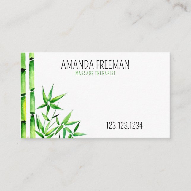 Carte De Visite Thérapeute de massage au bambou vert pacifique (Devant)