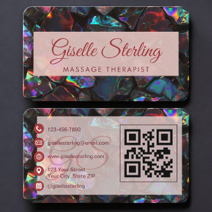 Carte De Visite Thérapeute de Massage Code QR Black Opal