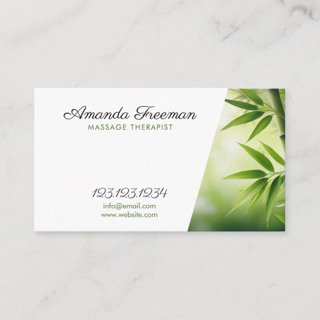 Carte De Visite Thérapeute de massage en bambou vert Serene (Devant)