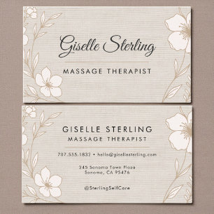 Carte De Visite Thérapeute de Massage en Lin Floral Botanique
