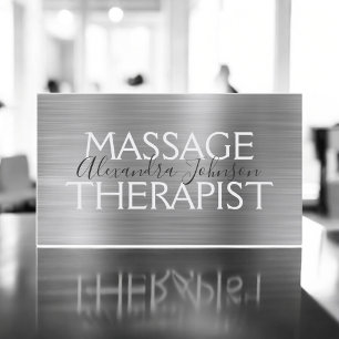 Carte De Visite Thérapeute de massage en métal brossé argent