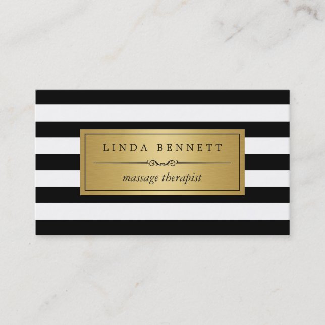 Carte De Visite Thérapeute de massage - Gold Black White Stripes (Devant)