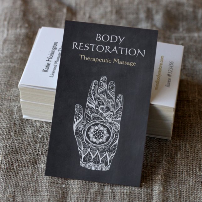 Carte De Visite Thérapeute de massage Henna Lotus Tattoo main (Créateur téléchargé)