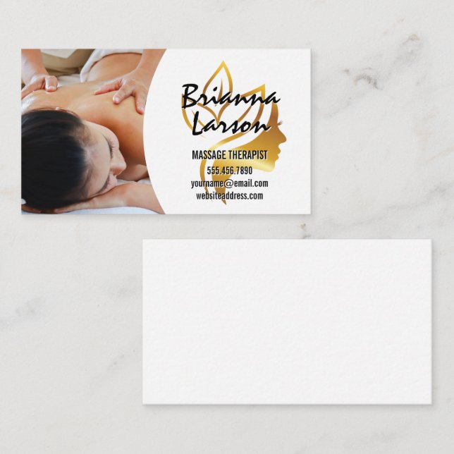 Carte De Visite Thérapeute de massage | Logo Beauté (Devant / Derrière)
