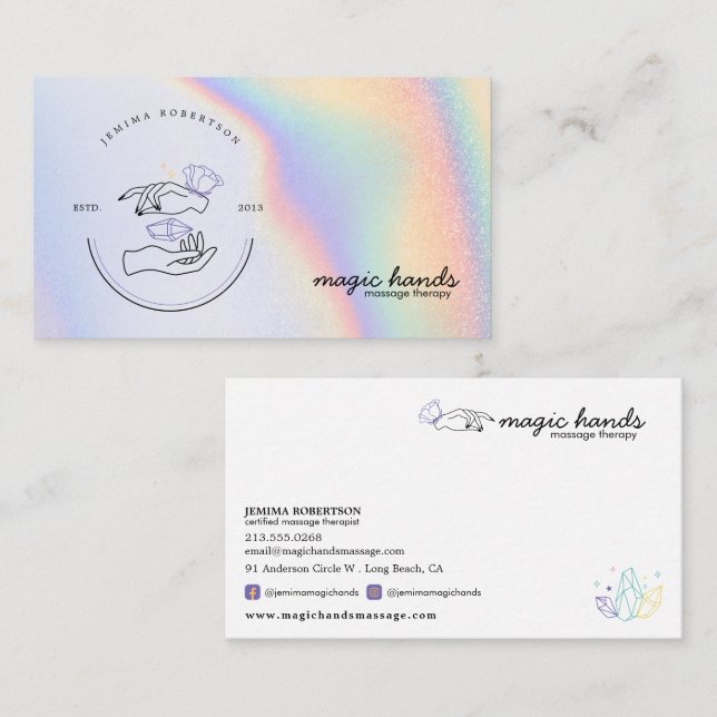 Carte De Visite Thérapeute de Massage Mains Magique Ésotérique Ent (Devant / Derrière)