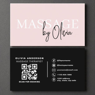 Carte De Visite Thérapeute de Massage moderne QR Code rose pâle