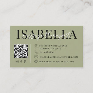 Carte De Visite Thérapeute de Massage Vert Sauge
