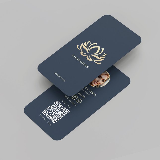 Carte De Visite Thérapeute du bien-être Dark Blue Gold Lotus (Wellness Therapist Dark Blue Gold Lotus Business Card
)