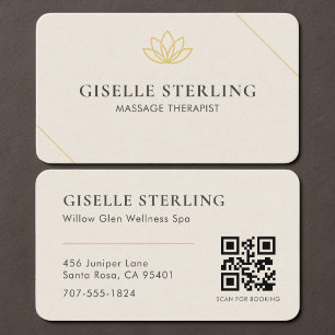 Carte De Visite Thérapeute en Massage Élégant Code QR Beige Neutre