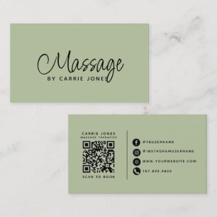 Carte De Visite Thérapeute en Massage Minimaliste Vert Sauge