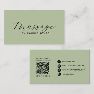Carte De Visite Thérapeute en Massage Simple Vert Sauge