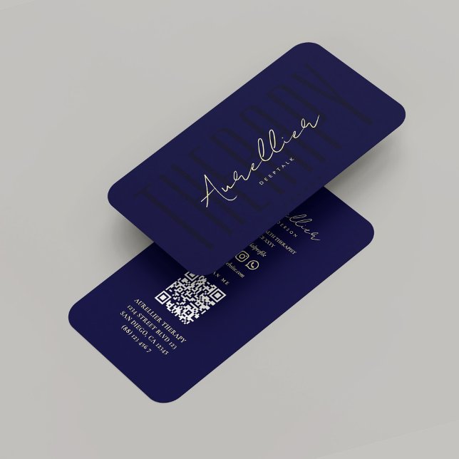 Carte De Visite Thérapeute moderne en santé mentale Midnight Blue (Modern Mental Health Therapist Midnight Blue Monogram Professional Psychotherapist Business Card
)