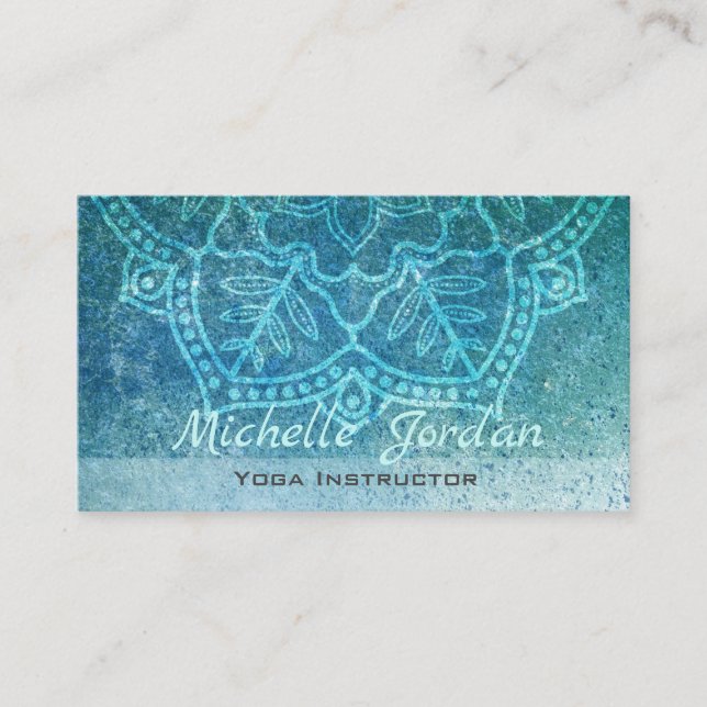Carte De Visite Thérapie bleue de yoga de mandala d'aquarelle (Devant)
