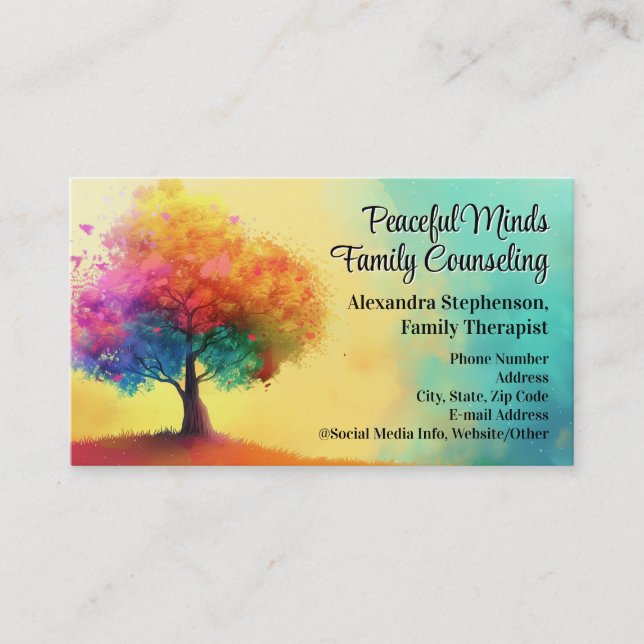 Carte De Visite Thérapie de conseil en Arbre Arc-en-ciel Psychothé (Devant)