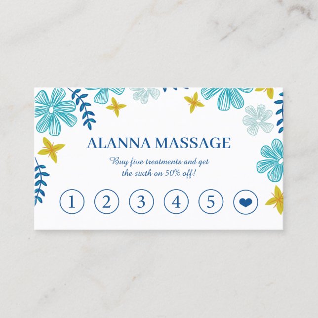 Carte De Visite Thérapie de Massage Fleurs Tropicales Fidélité (Devant)