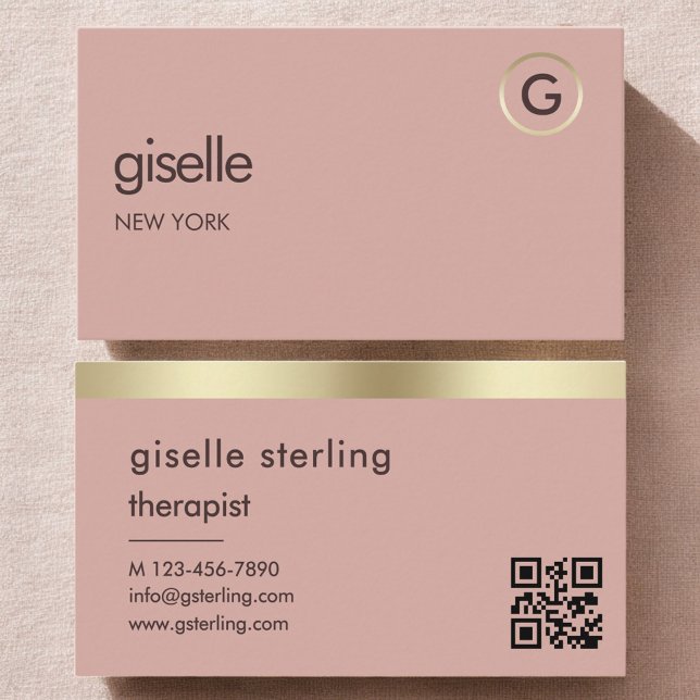 Carte De Visite Therapist Psychologist Pink Gold QR Code (Créateur téléchargé)