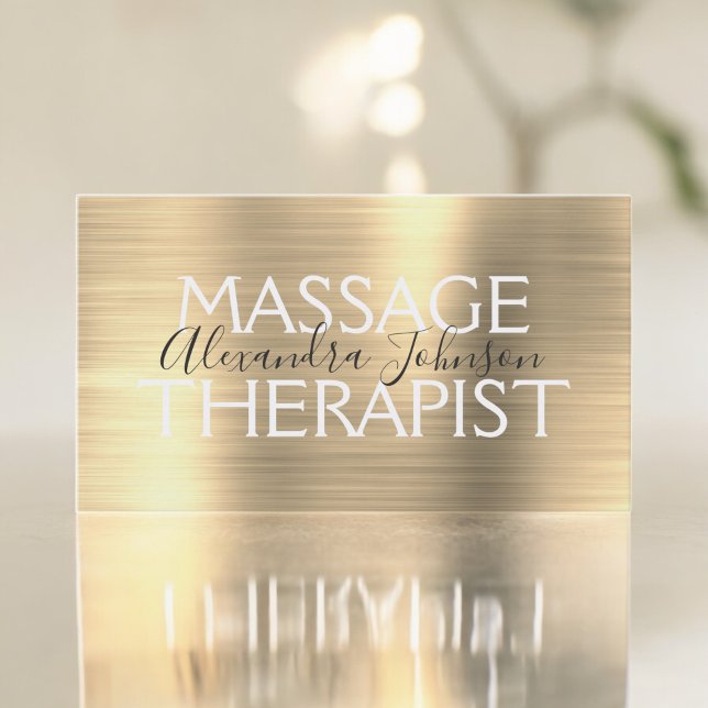Carte De Visite Thérapiste de massage en métal brossé d'or (Créateur téléchargé)