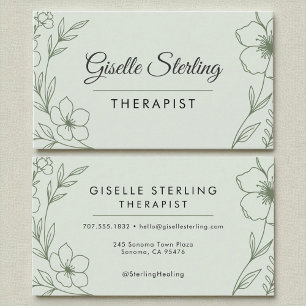 Carte De Visite Thérapiste Holistique Botanique Sage Vert Moderne