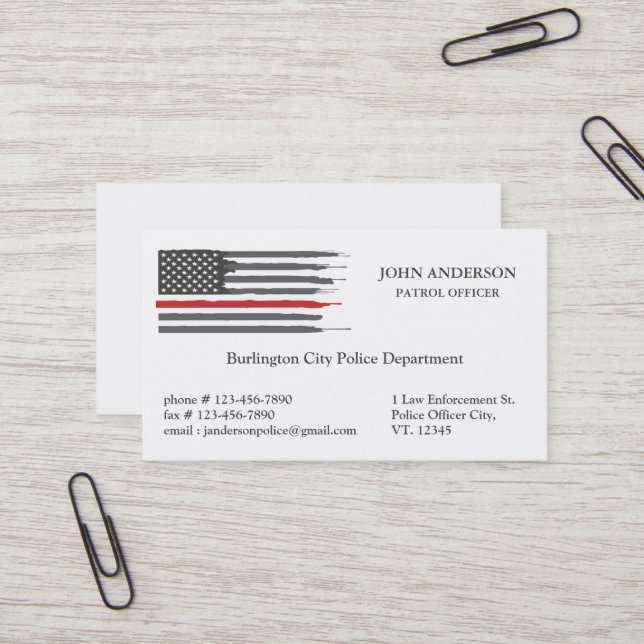 Carte De Visite Thin Red Line Flag Law Enforcement Police Officer (Devant/Arrière en situation)