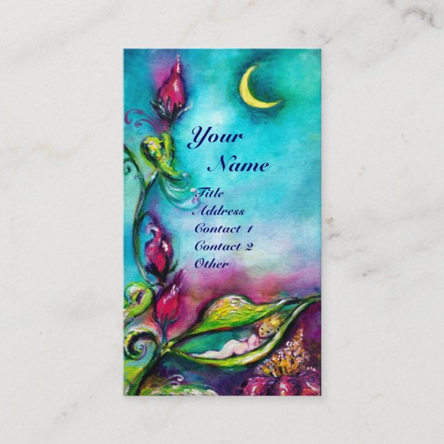 CARTE DE VISITE THUMBELINA DORMIR ENTRE FEUILLES ROSE (Devant)