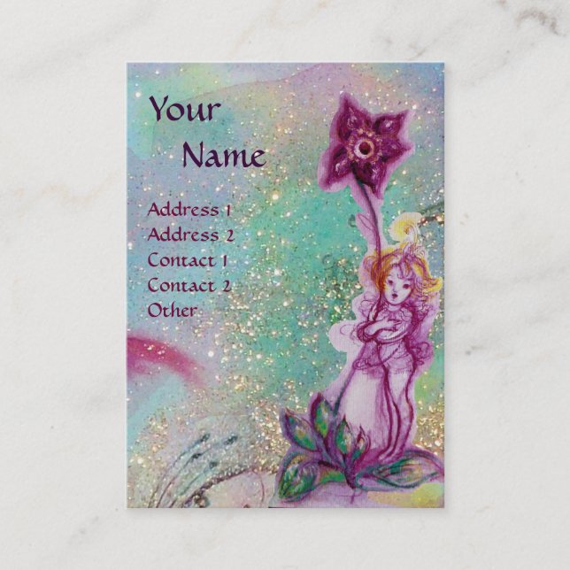 CARTE DE VISITE THUMBELINA, FLEUVE PURPLE EN PARKLES TURQUOISES BL (Devant)