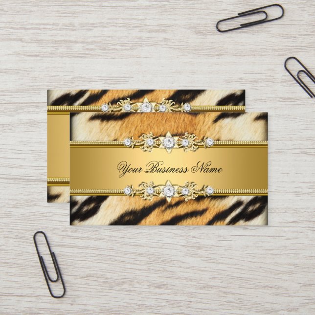Carte De Visite Tiger Gold Animal Black Jewel Look Image (Devant/Arrière en situation)