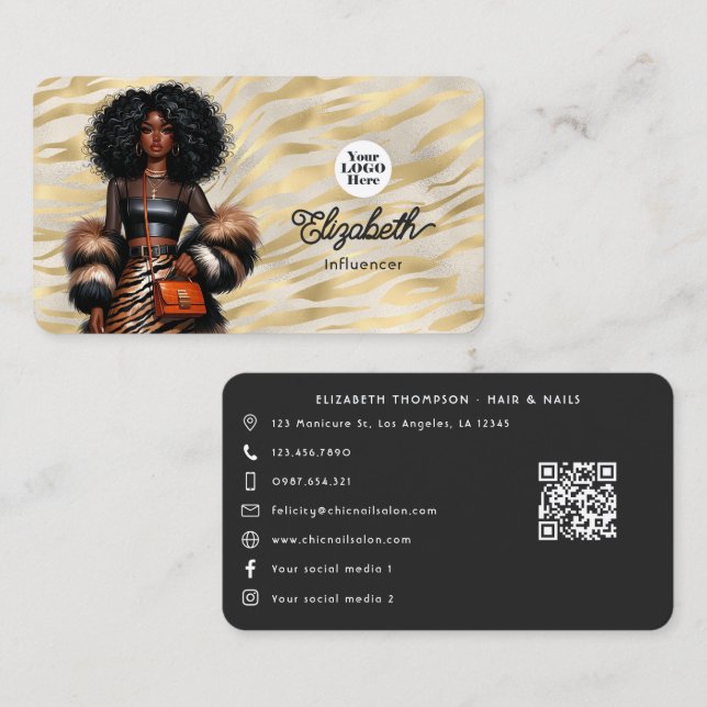 Carte De Visite Tigre Gras Imprimer Black Woman Boss Branding (Devant / Derrière)