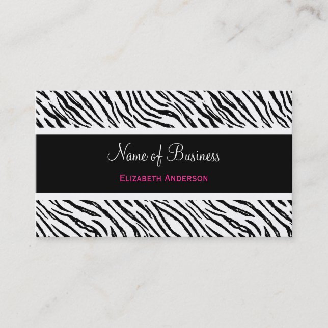 Carte De Visite Tigre noir et blanc tendance rayures rose Nom (Devant)