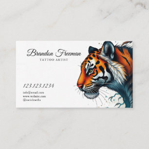 Carte De Visite Tigre orange élégant avec tatouage Feuille