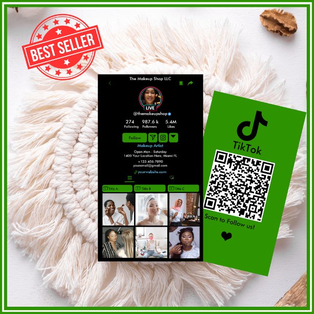 Carte De Visite TikTok Custom Green QR Code Social Media (Créateur téléchargé)