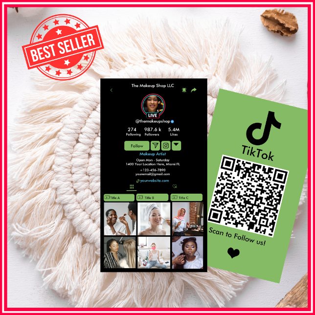 Carte De Visite TikTok Money Green QR Code Social Media (Créateur téléchargé)