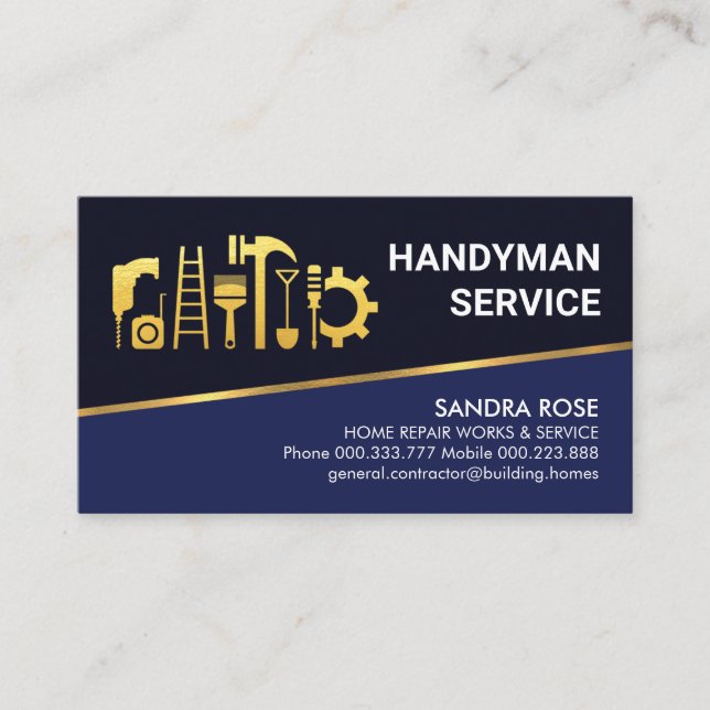 Carte De Visite Tilting Gold Line Blue Shades Handyman (Devant)