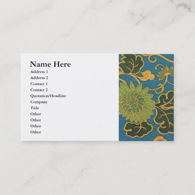 Carte De Visite Tissu bleu floral asiatique (Devant)