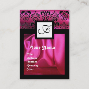CARTE DE VISITE TISSU EN SOIE FUCHSIA ROSE DE DAMASSÉ, MONOGRAMME