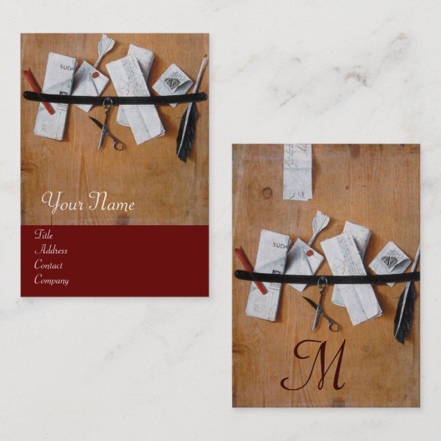 Carte De Visite TITULAIRE DE LETTRE EN MONOGRAMME DE BOIS, brun ro (Devant / Derrière)