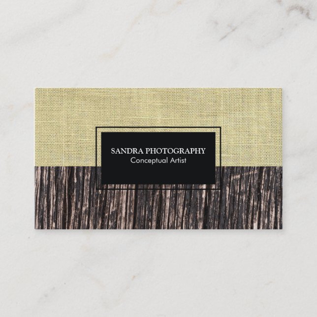 Carte De Visite Toile de jute et texture de bois (Devant)