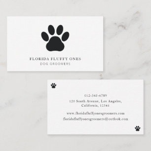 Carte De Visite Toiletteur pour chiens à empreinte de patte noir e
