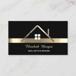 Carte De Visite Toit de maison en or élégant professionnel