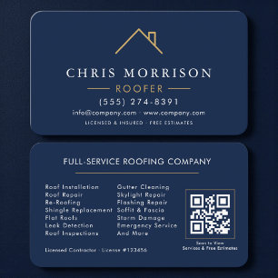 Carte de visite Toiture Bleu Nuit Or QR Code
