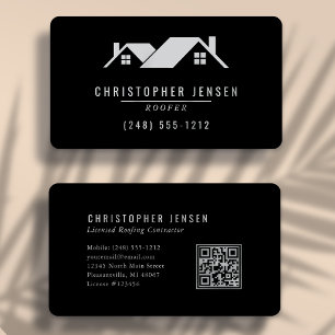 Carte de visite Toiture Code QR Noir Gris Arrondi