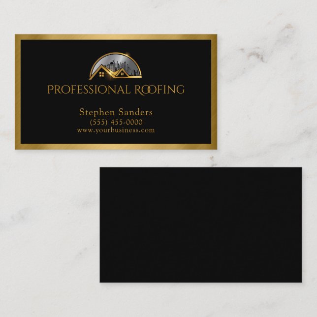 Carte De Visite Toiture de luxe Gold Noir Construction (Devant / Derrière)