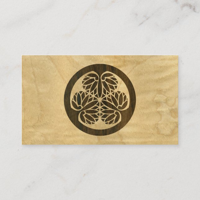Carte De Visite Tokugawa Aoi Mon Japonais Famille Crest Bois Venee (Dos)