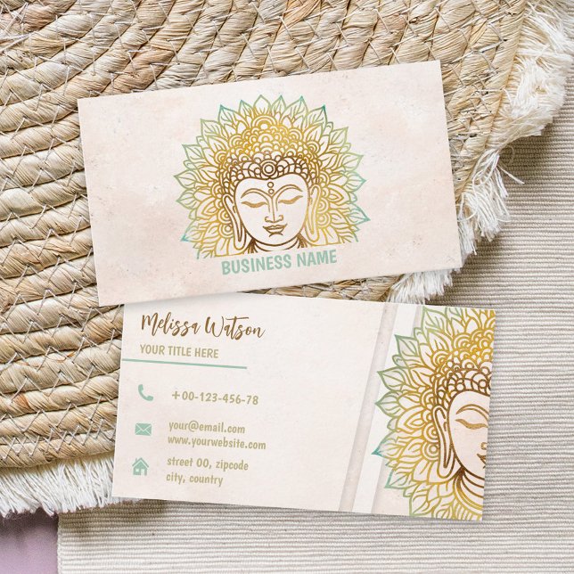 Carte De Visite Tons verts bouddha studio de yoga (Créateur téléchargé)