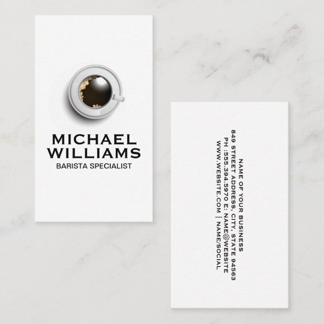 Carte De Visite Top View de la coupe et de la soucoupe de café (Devant / Derrière)
