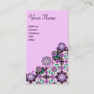 CARTE DE VISITE TOPKAPI, DAMASK FLORAL ROSE POURPULAIRE FLEURS NOI